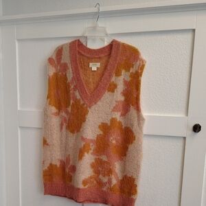 Maeve Pink and Orange Floral V-Neck Sweater